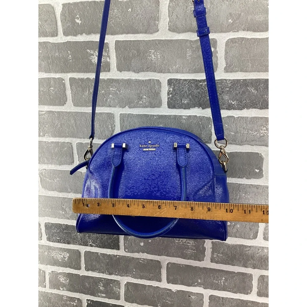 Kate Spade New York Blue Patent Leather Dome Satchel Crossbody Bag PXRU4829